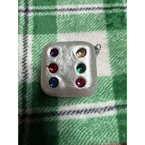 KSD VINTAGE Blown Glass Christmas Tree Ornament Multicolor Dice Cube Bones EUC